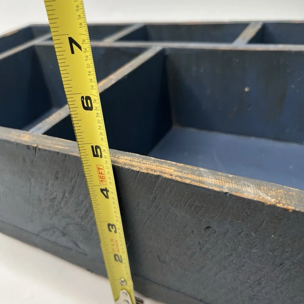 Rustic Wooden Desk Organizer Tray Distressed Navy Blue Wall Hanging Cottagecore